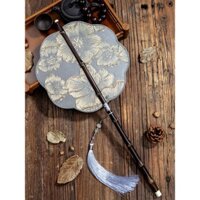 Quạt Eo Trúc Tím Cổ Điển Quạt Nhóm Hán Phục Quạt Gấp Có Thể Cuộn Tua Rua Cán Dài Kiểu Trung Quốc Quạt Thắt Eo Cầm Tay Cổ