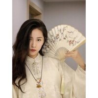Quạt Gấp Cổ Điển Quạt Vẽ Tay Chính Hãng Kongfu Hoa Chim Váy Họa Tiết Hoa Chim Gấp Quạt Giấy Cơm Hai Mặt Retro Nam Nữ Hanfu Quạt Xoay Lớn