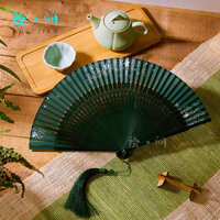 Quạt gấp cổ xưa Quạt gấp cổ điển Trung Quốc Quạt cầm tay Quạt khiêu vũ Trang phục cổ Quạt hâm mộ nữ Quạt gấp lụa màu xanh đậm cổ xưa Mùa hè Cổ điển Quạt gấp nhỏ Quà tặng Quạt sàn nhảy Trung Quốc