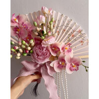 Quạt gấp giấy chứng nhận Xiuhe Phalaenopsis Kết Hôn Kiểu Trung Quốc cầm tay chụp cô dâu buổi sáng sườn xám