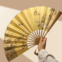 Quạt gấp phong cách cổ xưa 30cm Phong cách Trung Quốc Mingming Made Kongfu Quạt bướm nguyên bản Dầu Tre Hanfu Quạt vải lụa hai mặt khiêu vũ20250310