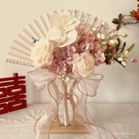 Quạt gấp phong cách Trung Quốc cầm tay hoa phalaenopsis cô dâu cheongsam xiuhe chụp ảnh buổi sáng đám cưới đăng ký kết hôn