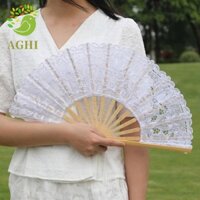 Quạt gấp ren BLAZELINK, có quạt cầm tay tua rua tre, Quạt khiêu vũ thanh lịch cổ điển di động cho tiệc cưới Trang trí nội thất