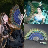 Quạt gấp sequin phong cách cổ điển trang trí chụp ảnh múa quạt thêu quạt lông vũ biểu diễn cổ điển