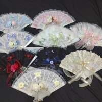Quạt gấp tiệc trà kiểu Nhật kết hôn màu đen lolita lolita Trắng ren lông quạt cổ điển