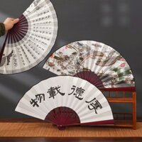 Quạt gấp vải Lụa phong cách cổ điển mực Quạt học sinh quạt gấp sử dụng hàng ngày Quạt thư sinh phong cách Trung Quốc đạo cụ múa quạt nam gấp