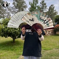 Quạt gấu trúc khổng lồ Quạt gấp 10 inch Quạt lụa Quạt gấp lớn cho bạn bè Quà lưu niệm Thành Đô Tứ Xuyên