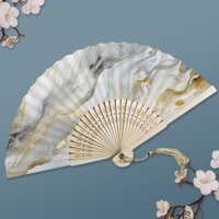 Quạt giấy có thể khắc chữ Quạt gấp thư pháp Cổ Tự làm Quạt trắng giả sơn mạ Vàng Quà Tặng phong cách dân tộc Chụp ảnh Quạt gấp WUPL