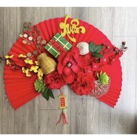 quạt giấy đỏ trắng trí chữ nhũ,quạt giấy đỏ nhưng treo tường