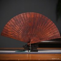 Quạt gỗ đàn hương đỏ lá nhỏ, quà tặng phong thủy, quạt gỗ rỗng phong cách cổ điển, quạt gấp cho phụ nữ, quạt gỗ Miến Điện
