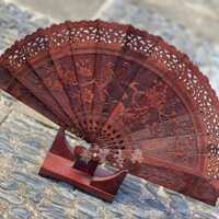 Quạt gỗ đỏ vui vẻ kiểu mới, quạt cầm tay gỗ đàn hương đỏ phong thủy, quạt trang trí phòng khách và phòng học phong cách Trung Quốc cho đám cưới