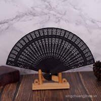 Quạt gỗ màu 6 inch Quạt rỗng Quạt gỗ đàn hương Quạt cổ Quạt khiêu vũ Quạt giữa Quạt gấp cao cấp
