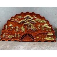 Quạt gỗ phong thủy đồng quê thanh bình (ngang 1m x cao 50cm x dày 3cm ) hàng nguyên khối gỗ hương Nội Thất