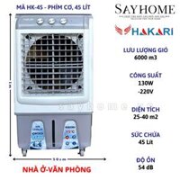 Quạt hơi nước Hakari 45 Lít HK-45 Phím cơ - quạt điều hòa