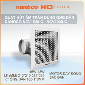 Quạt hút âm trần có ống dẫn Nanoco NCV2020-C