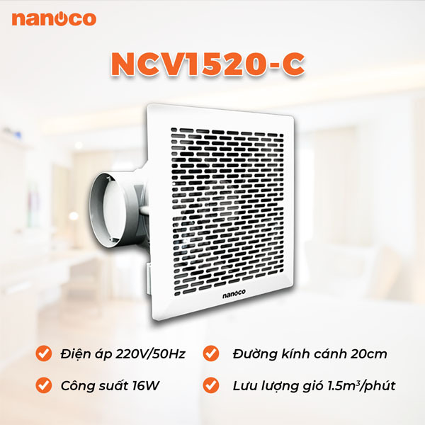 Quạt hút âm trần có ống dẫn Nanoco NCV1520-C