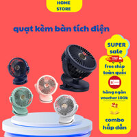Quạt Kẹp Bàn Mini Tích Điện Dung Lượng 10.000mAh, 3 Chế Độ Gió, Xoay 360 Độ Kèm Đèn Ngủ & Pin Sạc.