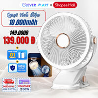 Quạt Kẹp Bàn Mini Tích Điện Dung Lượng 10.000mAh, 5 Chế Độ Gió, Quạt Tích Điện Xoay 360 Độ Kèm Đèn Ngủ & Pin sạc