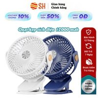 Quạt Kẹp Bàn Mini Tích Điện Dung Lượng 12000mAh 3 Chế Độ Gió Xoay 720 Kèm Đèn Ngủ & Pin Sạc Tiện Ich