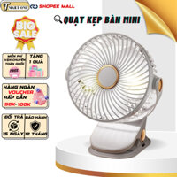 Quạt Kẹp Bàn Mini Tích Điện Dung Lượng 10.000mAh, 3 Chế Độ Gió, Xoay 360 Độ Kèm Đèn Ngủ & Pin Sạc.