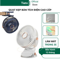 Quạt kẹp bàn tích điện 3 tốc độ Tiato sạc USB xoay 360 độ lồng gió mạnh quạt mini tích điện để bàn