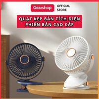 Quạt kẹp bàn tích điện 5 tốc độ GEARSHOP sạc USB xoay 360 độ lồng gió mạnh quạt mini tích điện để bàn tiện lợi
