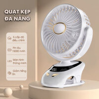 Quạt Kẹp Bàn Tích Điện Mini Cầm Tay - Quạt Mini Kẹp Bàn Tích Điện 5 Tốc Độ Gió, Xoay 360 Có Đèn LED