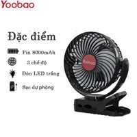 Quạt kẹp bàn tích điện Yoobao F8 sạc dự phòng 8000mAh, đèn led, 3 tốc độ gió, thời gian dùng lên tới 30 giờ