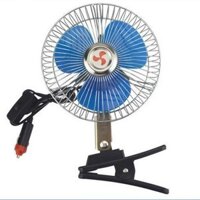 Quạt Kẹp Trên Xe Ô Tô Lồng Sắt điện 12V Cánh Màu Xanh đường kính 8inch 20,3cm ảnh thật