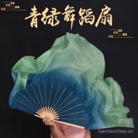 Quạt khiêu vũ cổ điển Quạt khiêu vũ Màu xanh lá cây hai mặt hai màu Kéo dài Múa cổ điển lớn Jiaozhou Yangko Biểu diễn Quạt lụa dài