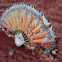 Quạt lá vàng thành phố Phiên bản tuyệt đẹp Tian Guan Ci Fu Quạt gấp thành phố Phiên bản truyện tranh Quạt mạ vàng Đạo cụ cosplay