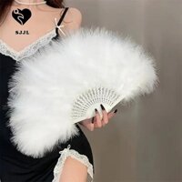 Quạt Lông Cầm Tay SJJL, Quạt Gấp Đám Cưới Nhiều Màu Sắc Truyền Thống, Đạo Cụ Chụp Ảnh Với Tua Rua Thanh Lịch Trung Quốc Cosplay Đạo Cụ Quạt Trang Trí Nhà Cửa