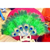 Quạt lông chim trĩ kết hợp lông công tự nhiên mini 2 mặt