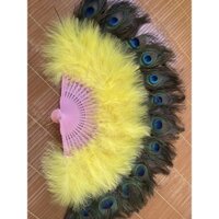 quạt lông vũ 25 lông công màu vàng