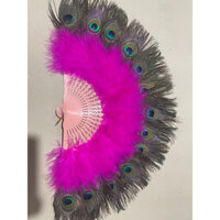 quạt lông vũ 25 lông công màu hồng