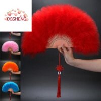 Quạt lông vũ cầm tay ERZAP, có tua rua Quạt gấp đám cưới Trung Quốc, Thời trang thanh lịch đầy màu sắc Truyền thống khoe quạt khiêu vũ Trang trí tiệc cưới