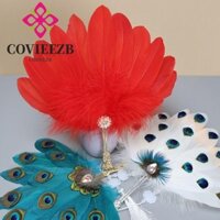 Quạt lông vũ COVIEEZB, Quạt lông chim công tinh tế Cosplay, Trang phục độc đáo Biểu diễn khiêu vũ Quạt thủ công trang trí sáng tạo di động cho bữa tiệc cưới