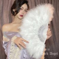 Quạt Lông Vũ Hanfu Neo Sống Đạo Cụ lolita Gấp Quạt Sườn Xám Lông Retro Ren Gấp Hoa Cưới