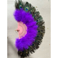quạt lông vũ màu tím 25 lông công