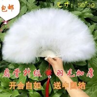 Quạt lông vũ phong cách cổ điển, quạt gấp, biểu diễn cheongsam, quạt hanfu, múa, quạt nổi tiếng internet, phong cách cổ tích