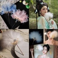 Quạt lông vũ, quạt vải voan phụ kiện cầm tay dịu dàng, xinh xắn