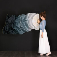 Quạt lụa 1,8m đen trắng mềm nhẹ lụa thật