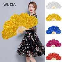 Quạt lụa con công WUZIA, Quạt nhảy múa bụng mẫu đơn 38cm / 45cm, Quạt biểu diễn giả dài gấp di động Nhảy múa vuông