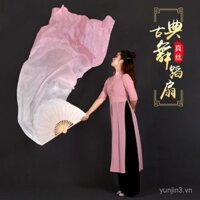 Quạt lụa dài cho múa cổ điển, phong cách cổ xưa, biểu diễn múa dài, màu hồng gradient, quạt múa bụng mở rộng, biểu diễn vuông