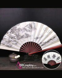 Quạt Lụa Xếp Trắng Bách Sơn