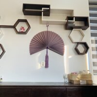 Quạt mành tre treo tường trang trí, quạt decor màu tím đổi ô size 60cm