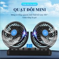 Quạt máy đôi ô tô mini quạt đôi xoay 360 làm mát gió mạnh gắn taplo treo ghế để bàn phù hợp với các loại xe