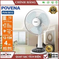 Quạt máy tích điện sạc pin Povena PVN-5612 Có Đèn Led Cổng Sạc USB 3 chế độ làm mát để bàn cho bé , bảo hành 24 tháng