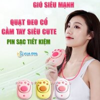 Quạt mini cầm tay đeo cổ chân mèo sạc điện không cánh giá rẻ cute pin 1500mAh