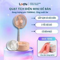Quạt Mini Cầm Tay Gấp Gọn Quạt Mini Tích Điện Sạc USB Điều Khiển Từ Xa Tới 20m Kiêm Đèn Ngủ Pin 7200mAh